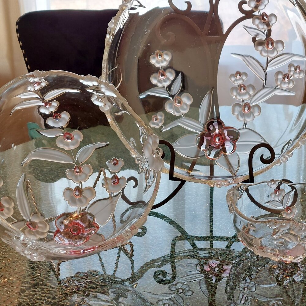 3 Mikasa Glass servingware {Rosella?} or Spring Medley with Pink on flowers?